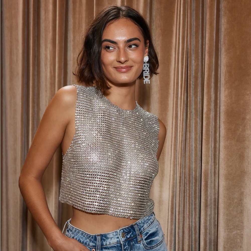 12th Tribe She’s a Gem Silver Rhinestone Top